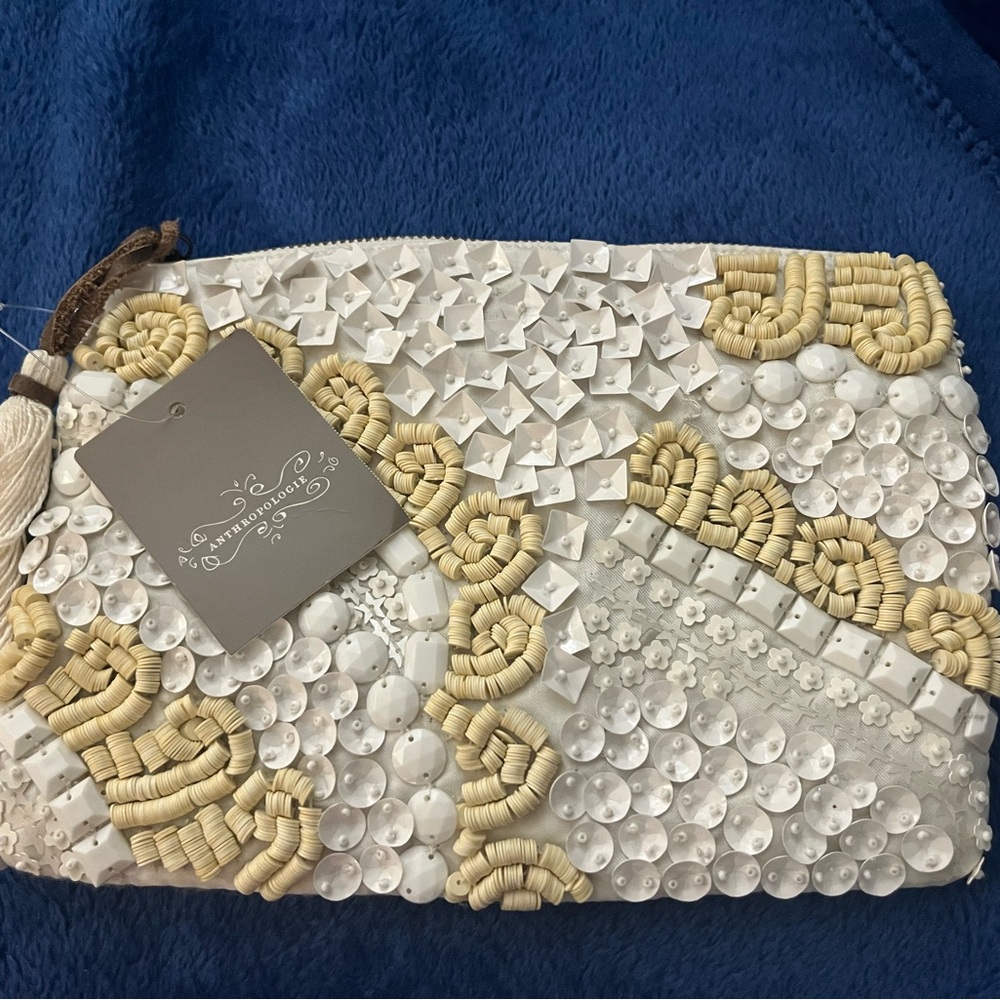 Anthropologie White and Cream Beaded Clutch - Picture 1 of 3
